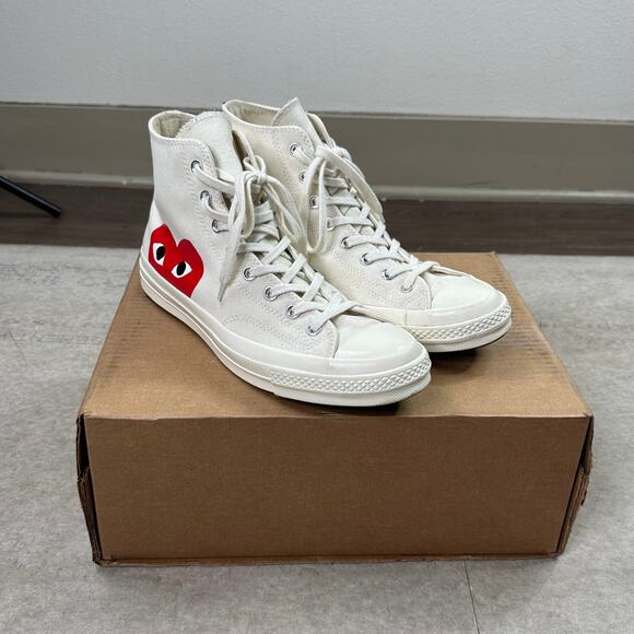 Vintage Y2K Converse Chuck Comme des Garcons High Tops Shoes Mens 10 Cream Tan - Picture 1 of 8